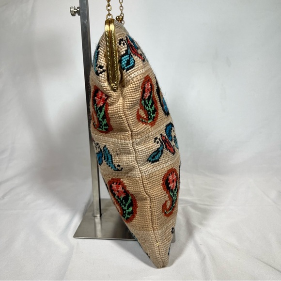 Vintage Needlepoint Tapestry Paisley Motif Shoulder Clutch Handbag Purse - Picture 4 of 13